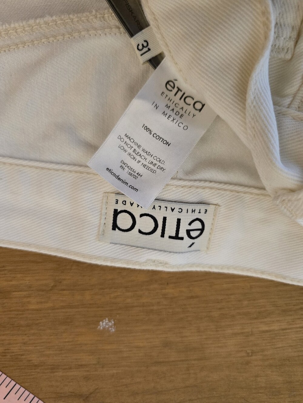 ÉTICA Stanton Relaxed Wide Leg Jeans 31 Natural White Organic Cotton Tall - Picture 5 of 15